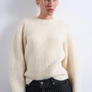 Topshop Cream Knit Sweater - Rib Puff Sleeve Sweater thumbnail 1