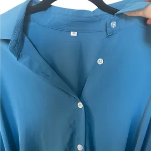 Blue Button Down Romper Dress with Built thumbnail 5