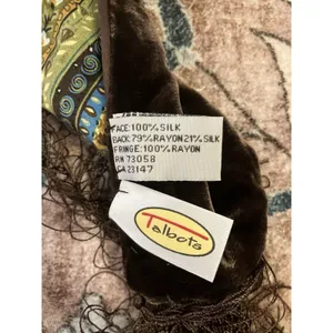 Vintage Talbot's Silk Scarf - Fringed, Green Brown Paisley, 61 inches long thumbnail 4