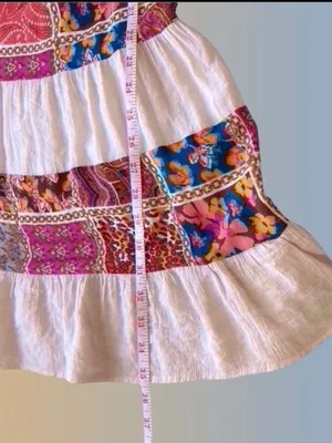 ODDI Patchwork Tiered Mini Dress Flutter Sleeve summer boho Size S Red thumbnail 7