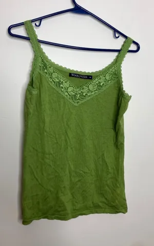WoolOvers Camisole Women Size M Green Good Lace Trim Silk Cotton Knit Tank Top thumbnail 1