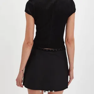 Free People NWT Nia Olivia black mini skort with lace trim and ribbon tie SZ S thumbnail 4
