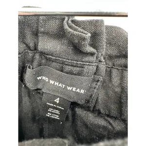 Who What Wear Womens Black Linen Blend Wide Leg Cropped Paperbag Pants‎ Size 4 thumbnail 5