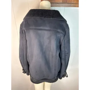 Max Edition Women's Faux Shearling Moto Oversized Biker coat in black. Size L thumbnail 3