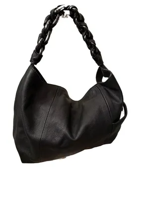 Vince Camuto Kimi Black Pebbled Leather Hobo Bag with Braided Chain Handle thumbnail 2