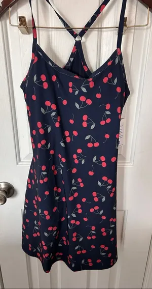 Outdoor Voices Navy Blue Cherry Print Strappy Mini Dress extra Small XS new shor thumbnail 1