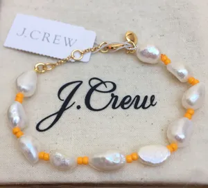 New J. Crew Freshwater Pearl and Sunny Yellow Accent Seed Bead Bracelet thumbnail 1