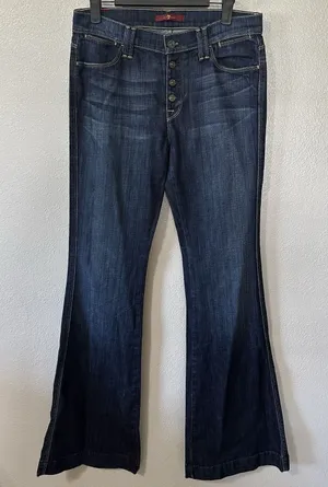 7 For All Mankind Button Fly Flare‎ Leg Jeans Womens Size 27 Dark Wash Stretch thumbnail 1