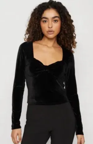 Abercrombie & Fitch Black Velvet Long-Sleeve Sweetheart Top Size Medium thumbnail 1
