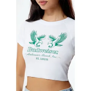 Budweiser PacSun Eagle Graphic Raglan Crewneck Raw Hem Cropped Baby Tee T-Shirt thumbnail 2