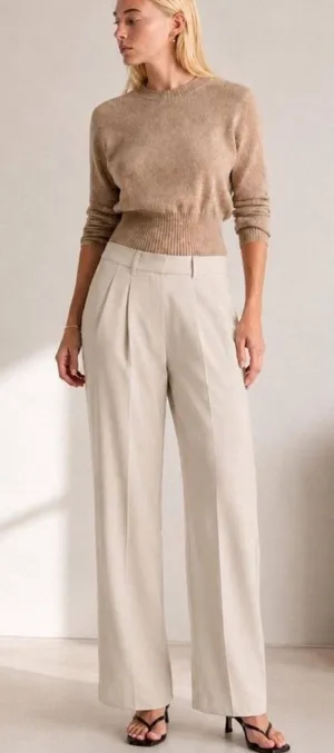 Quince Stretch Crepe Pleated Wide Leg Pants Cream (Sand) Size 10 Trousers thumbnail 1