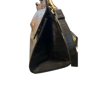 Modern Picnic Black Vegan Leather Lunch Bag Box Croc Embossed Crossbody NWOT thumbnail 7