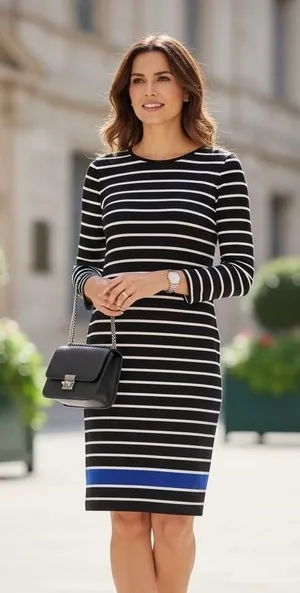 Lauren Ralph Lauren Striped‎ Sheath Dress Faux Leather Nautical Professional M thumbnail 1
