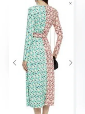 Diane Von Furstenberg Two-Tone Pink & Aqua Wrap Midi Dress thumbnail 5