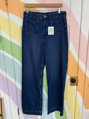 NWT ASOS Tall High Waist Wide Leg Jeans Front Patch Pockets Dark Wash Sz 32 🧡🍄 thumbnail 7