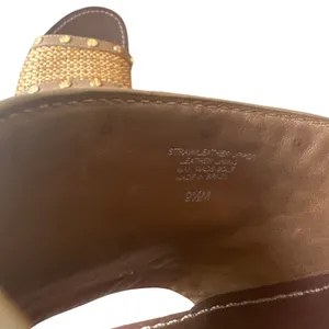 Tory Burch Joanie Straw Wedge Slides Tan‎ Studded 9.5 Boho thumbnail 7