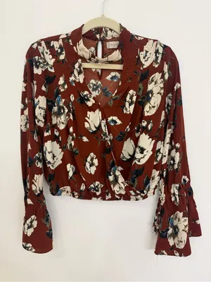 Altar’d State Floral Wrap Cropped Blouse in Rust Size Medium thumbnail 1