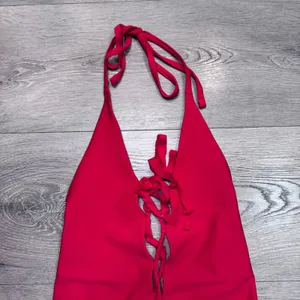 Aerie Womens Red Lace Up‎ Plunging Halter One Piece Swimsuit Size Medium M thumbnail 2