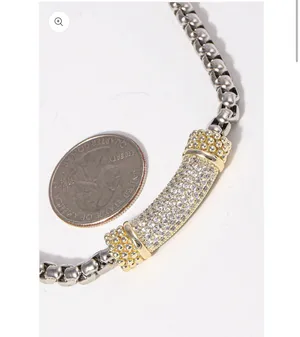 Box Chain Design Two Tone Bar Necklace Silver thumbnail 4