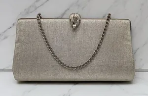 Vintage silver sparkle clutch with decorative clasp thumbnail 1
