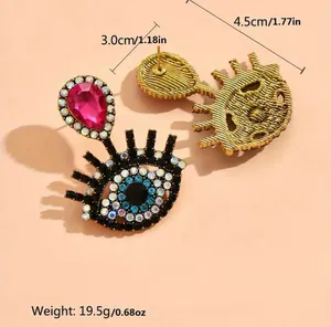 Exquisite Design Rhinestone Eye Earrings Pink thumbnail 6