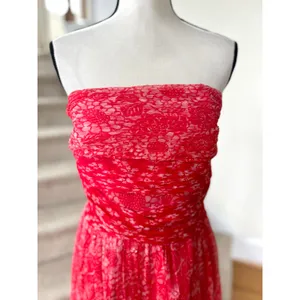 NWT WDNY Silk Hot Pink Ruched Floral Strapless Sequin Midi Tea Dress thumbnail 2