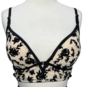 INC International Concepts Bralette‎ S Tan Black Velvet Floral Wirefree Coquette thumbnail 2