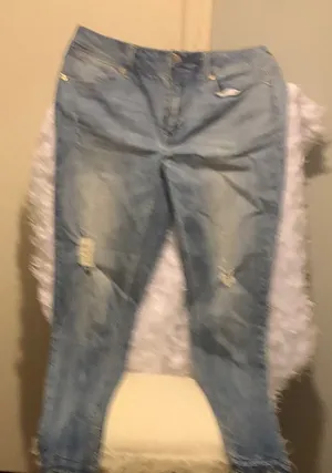Seven7 Women's Distressed Light Blue Boyfriend‎ Jeans thumbnail 1