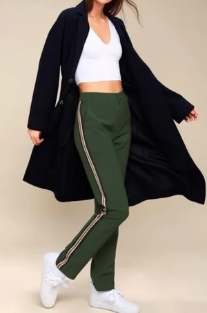Lulus Women Green Striped Side Pocket Dress Pants Trousers Size M Dressy Casual thumbnail 1