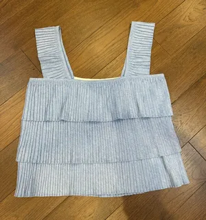 J. Crew French Blue Pleated Tiered Ruffle Tank Top Cami Size Large - C30-125 thumbnail 1