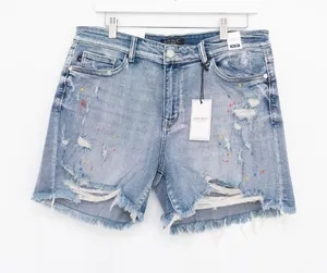 Judy Blue - Distressed Paint Splatter Denim Shorts thumbnail 1
