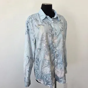 Blue Floral Blouse Top Linen Feel Pastel Lightweight Cottagecore Grandmacore L thumbnail 6