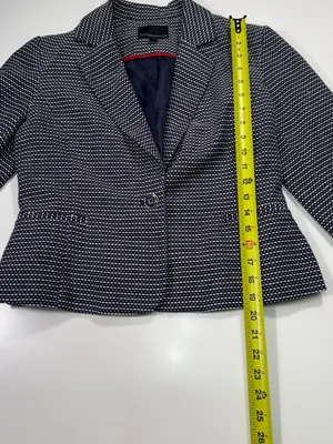 Cynthia Rowley 100% Cotton Cropped Navy Textured Single-Button Blazer thumbnail 3