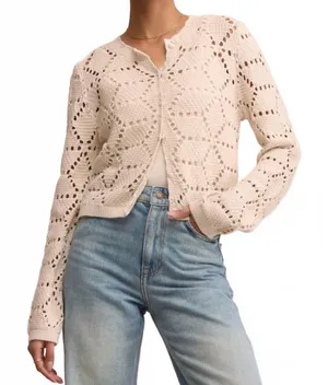 Z Supply Cream Pointelle Geometric Knit Button Cardigan Sweater ZW253328 Large thumbnail 1