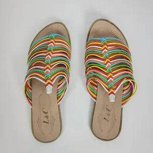 L&C Women's Slipper 6 Brown Multicolor Leather Band Strap Slip-On Flat Sandals thumbnail 5