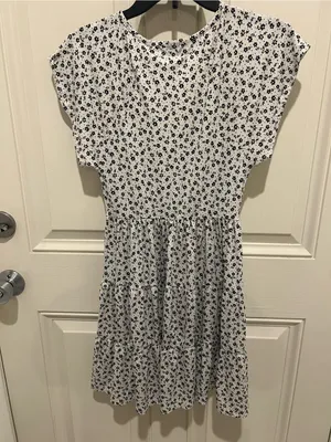 Urban Outfitters White Mini Dress with Black Ditsy Floral thumbnail 6