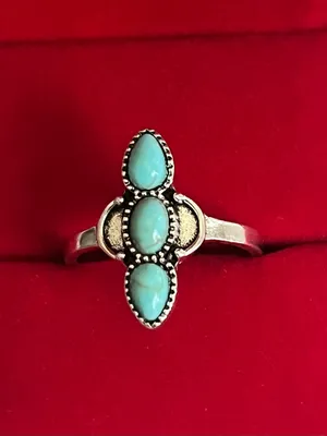 Bohemian/Aztec Design Faux Turquoise Stainless Steel Silver Ring Size 9 NWT thumbnail 2
