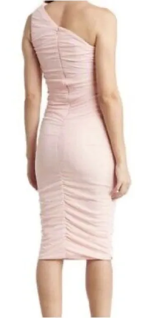 Love x Design One Shoulder Ruched‎ Pink Midi Dress Size Medium thumbnail 1
