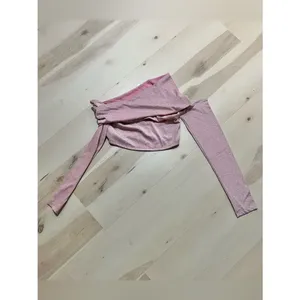 Naked Wardrobe NEW Women XL Pink Shimmer Asymmetrical Y2K Barbie Glam Crop Top thumbnail 3