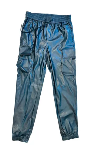 Black Retro Y2K style Pleather women’s cargo joggers biker pants size Medium thumbnail 1