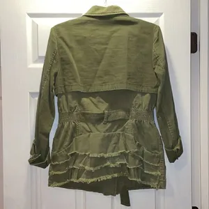 Anthro Hei Hei Olive Green Ruffled Utility Jacket thumbnail 7
