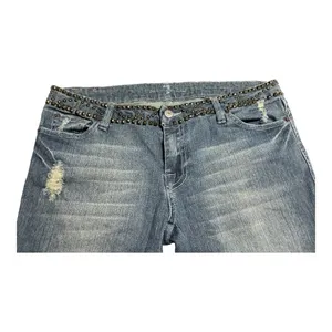7 For All Mankind Flare Sz 28 Blue Studded Waist Distressed dark Havana jeans thumbnail 5