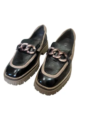 Softwaves Valene Black/Taupe patent leather loafers 38 NWOT thumbnail 2
