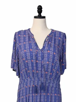 Knox Rose Maxi Dress XXL Blue Floral Tassel Tie Tiered Flutter Sleeve Cottage thumbnail 6