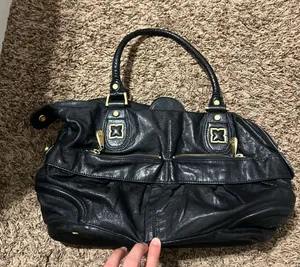 BCBGMaxAzria Black Shoulder Satchel with Gold Hardware thumbnail 1