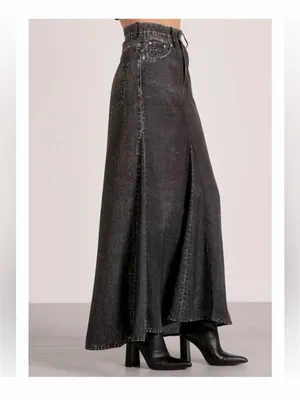 Elan Jessa Black Faux Denim Acid Wash Look Tencel Maxi Skirt Medium Gray Boho thumbnail 2