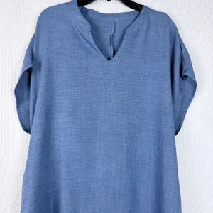 Women's‎ Denim Blue Split V-Neck Cap Sleeve Back Tie Tunic Dress 2XL Plus Size thumbnail 1