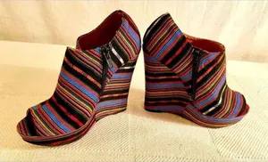 Charlotte Russe Black Colorful Wedge Heel Aztec Open Toe Shoes Women Sz 6 thumbnail 1