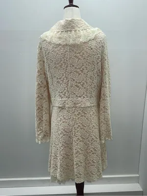 SassyBling Womens Medium Cream Floral Lace Duster Pea Coat Ruffle Coquette thumbnail 3