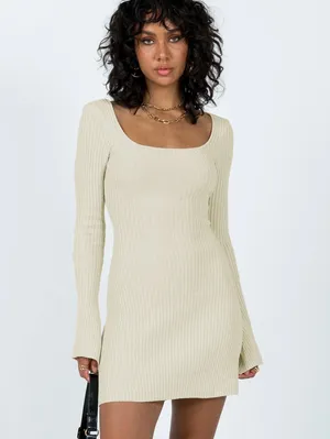 Brownhall Long Sleeve Mini Dress Beige thumbnail 2